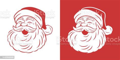 Vector Monochrome Cute Funny Smiling Peeking Santa Claus Head Icon