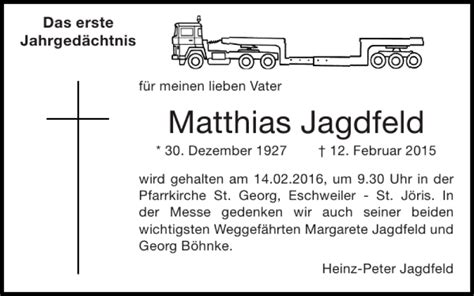 Traueranzeigen Von Matthias Jagdfeld Aachen Gedenkt