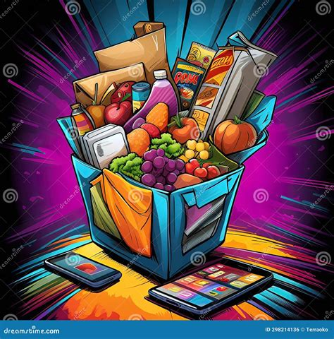 Concept of Grocery Shopping and Home Delivery, Grocery App and Filled