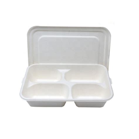 Biodegradable Compartment Disposable 4 Compartment Food Disposable Tray With Lid