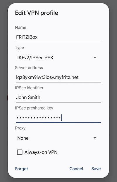 Setting up an IPSec VPN to the FRITZ!Box in Android