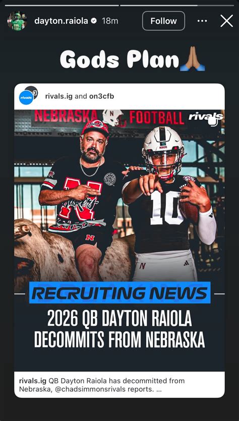 Dayton Raiola, brother of Huskers starting QB Dylan Raiola, decommits