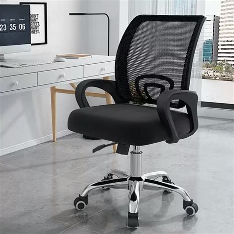 Jual Kursi Kantor Hidrolik Kaki Besi Chrome Kursi Putar Jaring Hitam