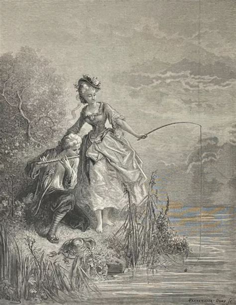 Fish And The Shepherd Gustave Dor Xylography Fable La Fontaine