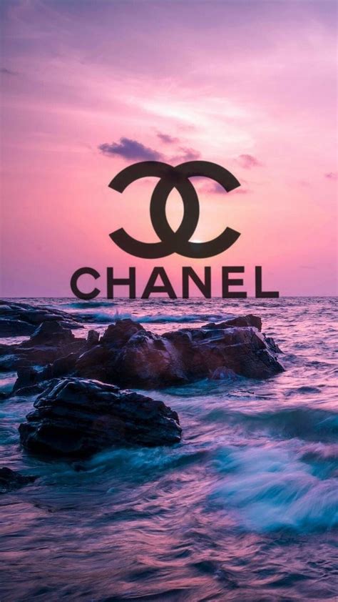 the logo for chanel is displayed on top of rocks in front of an ocean