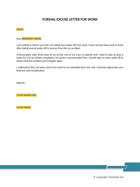 formal excuse letter  work