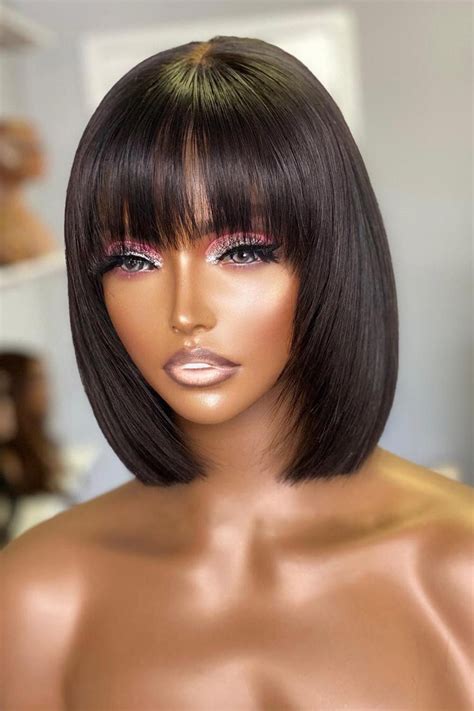 No Glue Top Lace Wigs 10 Inch Bob Human Hair Straight With Bangs Artofit