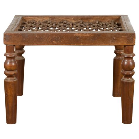 Antique Indian Window Grate Made into a Coffee Table with Turned