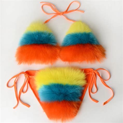 Real Fox Fur Bikini Genuine Raccoon Fur Underwear Sexy Girl Fur