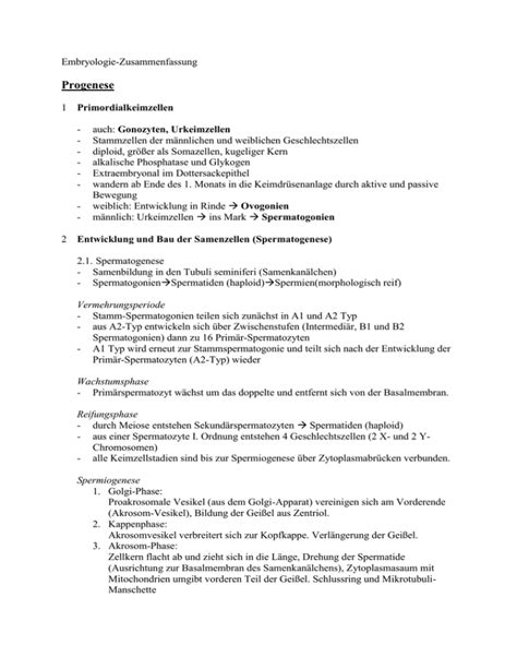 Embryologie Zusammenfassung