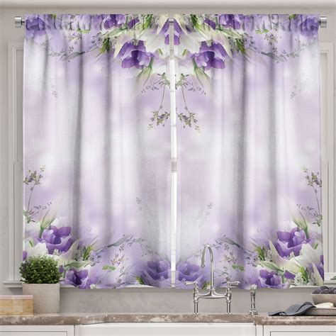 Floral Kitchen Curtains Composition Of Blossoming Flowers With Green Spring Leaves Romantic