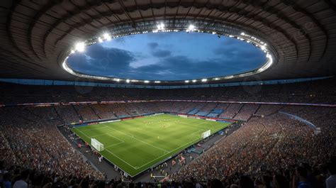 Soccer Stadium With Crowds And Players At Night Background, World Cup ...