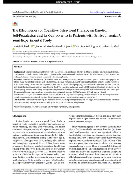 Pdf The Effectiveness Of Cognitive Behavioral Therapy On Emotion Self