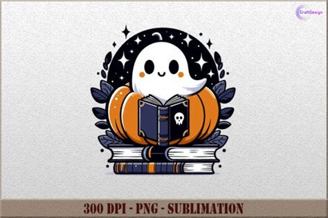 Ghost Reading Book PNG Halloween Clipart Graphic By CraftDesign