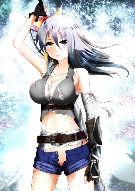 Wallpaper Anime Girls Big Boobs Bra Gray Hair Sword Open Shirt Areolae Mangaka