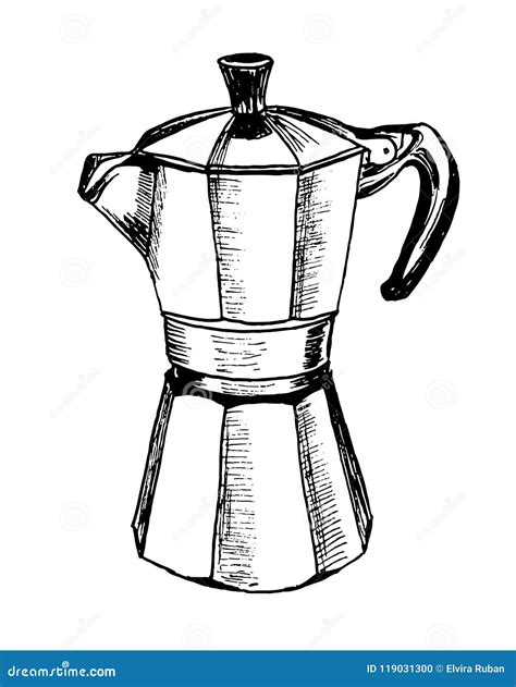 Moka Pot Coffee Maker Sketch Hand Drawn Stock Vector Illustration Of