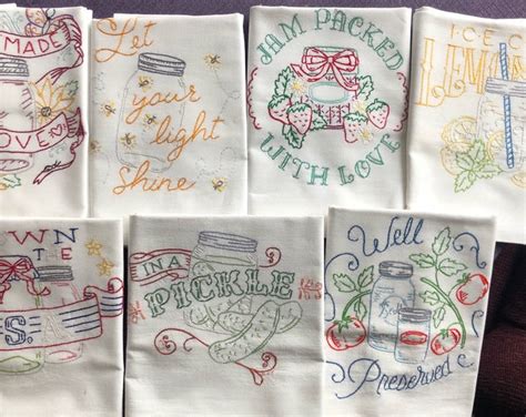 Set Of 7 Hand Embroidered Kitchen Flour Sack Towels W Well Preserved