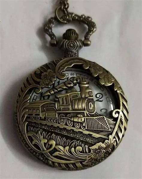 Bronze Train Pocket Watch Men Women Antique Hollowed Vintage Pocket