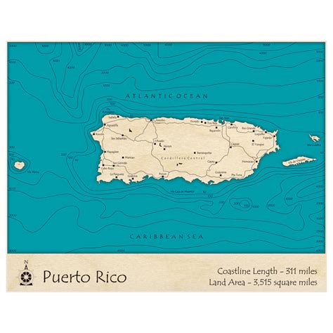 Puerto Rico 3D Custom Wood Map – Lake Art LLC