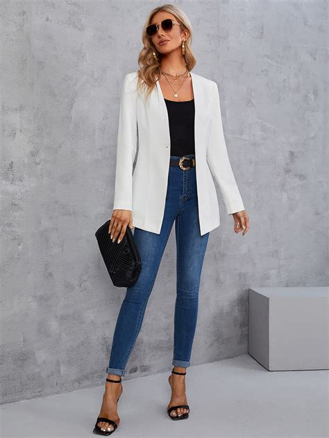 SHEIN Privé Solid Single Button Blazer SHEIN UK