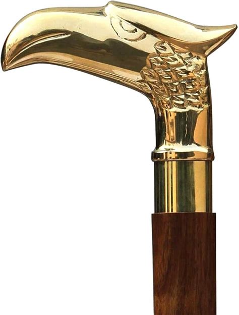 Antique Brass Handle Vintage Walking Cane Golden Eagl Gem