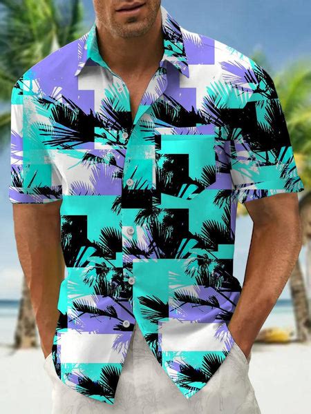 Geometry Coconut Tree Short Sleeve Mens Shirts With Pocket Adaychic