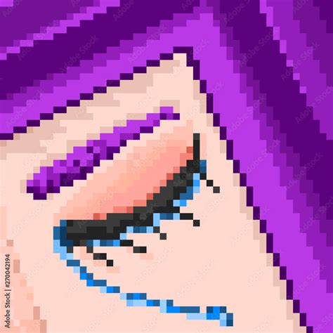 Portrait Of A Sad Girl With Purple Hair Tears Depression Bad Mood Pixel Art Illustration