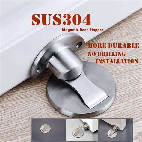 304 Stainless Steel Door Stopper Magnetic No Drilling Floor Mounted ...