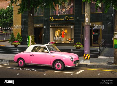 Seoul, South Korea - May 13, 2018 : Cute little pink vintage car on the ...