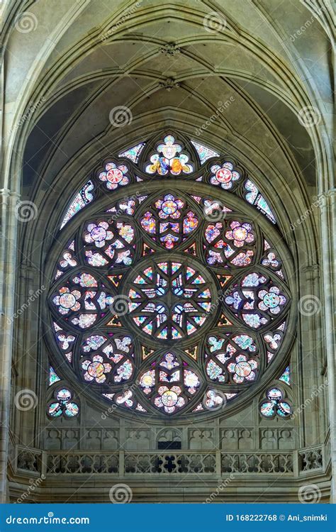 Stained Glass Window In The Saint Vitus Cathedral In Prague Czech