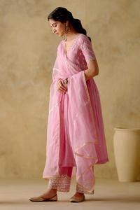 Buy Pink Anarkali And Palazzo Chanderi Silk Lined With Mul Cotton Dabka