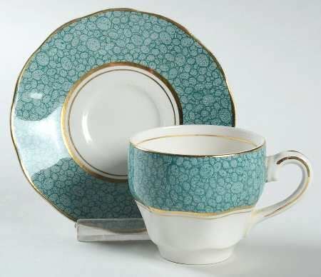 Wedgwood Garden Aqua Border Flat Demitasse Cup Saucer Set Fine