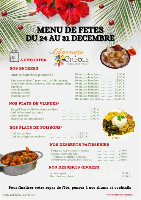 Menu de fêtes à emporter La Charrette Créole