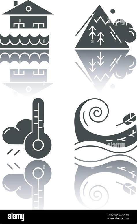 Natural Disaster Drop Shadow Black Glyph Icons Set Geological And