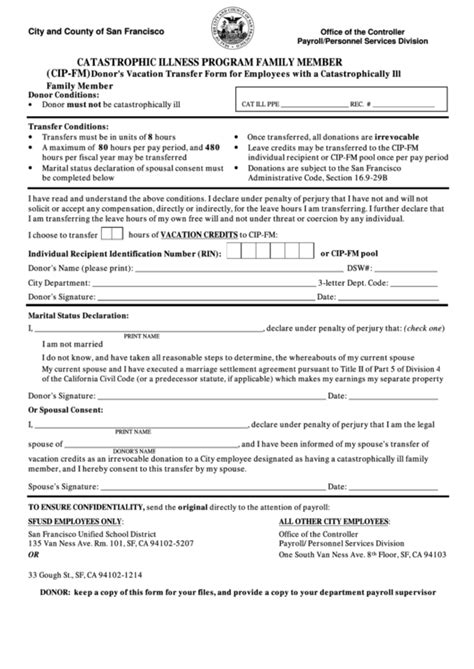 Fillable Donor S Vacation Transfer Form For Employees With A