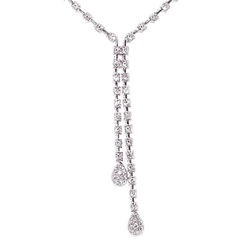 Womens Diamond Drop Lariat Necklace 18k White Gold 2 60ct 16