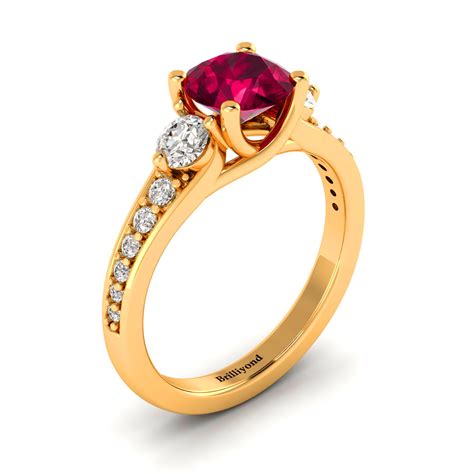 Ruby Three Stone Engagement Ring With Diamond Accents