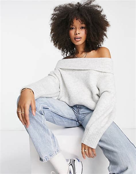 Monki Slouchy Knitted Sweater In Gray Melange Asos