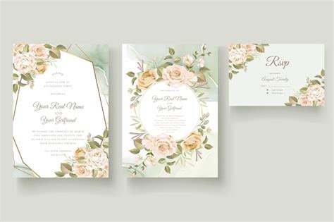 Ensemble De Cartes D Invitation De Mariage De Belles Roses Dessin Es