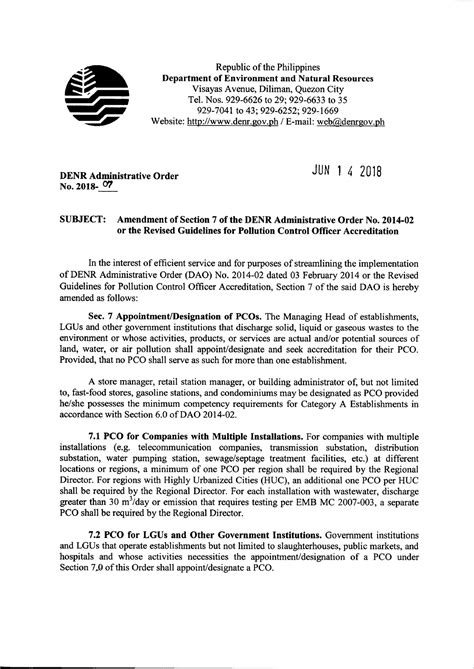 Dao Amendment Of Section Of The Denr Administrative Order No