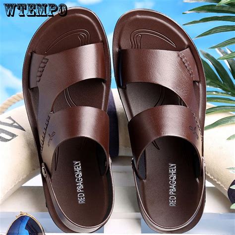 Buy Summer Men Genuine Leather Sandals Beach Casual Sandals Slippers Dual Use Sandals At