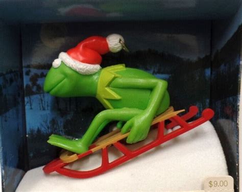 Hallmark Kermit The Frog Christmas Ornament 1981 Kermit On Snow Sled Etsy