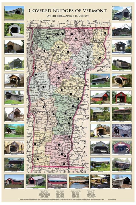 Vermont Covered Bridges - 2014 - Vermont- Old Map Reprint VT Specials ...