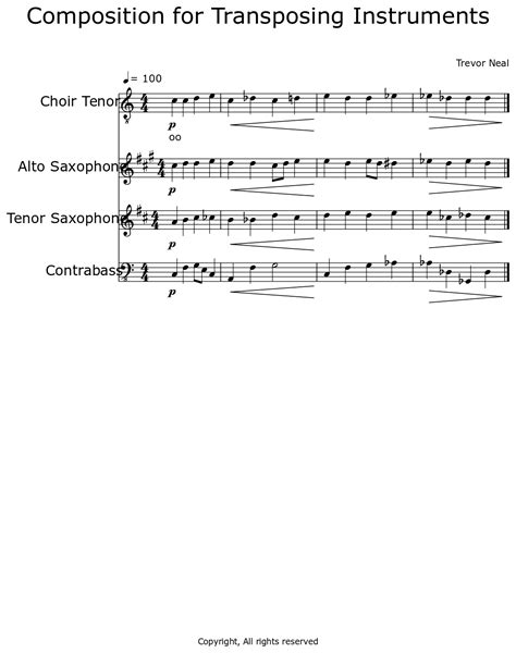 Composition For Transposing Instruments Sheet Music For Choir Aahs