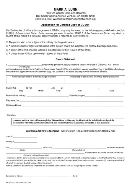 Fillable Online Recorder Countyofventura DD214 Request Application