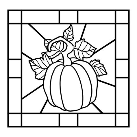 A Stained Glass Window With A Pumpkin And Leaves