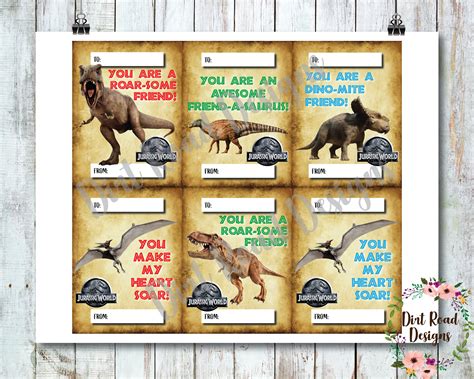 Jurassic World Valentines Day Cards Digital File Etsy Canada