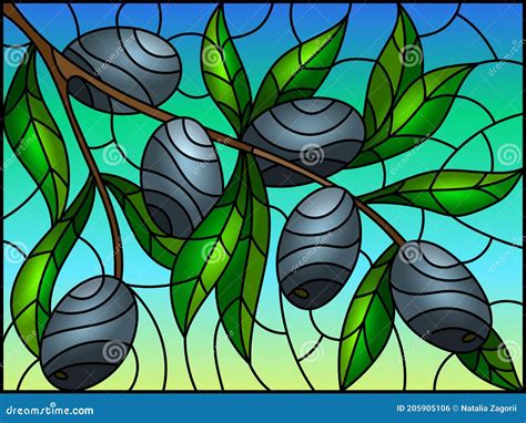 Stained Glass Illustration With The Branches Of Olive Tree The