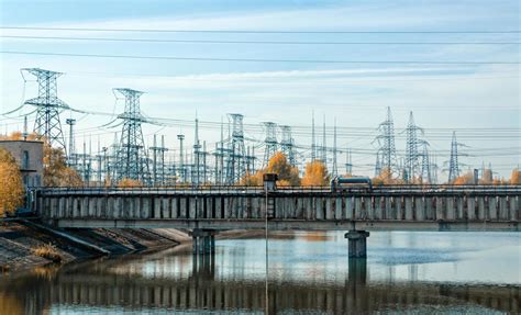 Pripyat Ukraine 2021 Bridge Over The River With Power Lines In