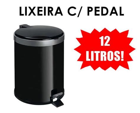 Cesto Lixo 12 Litros Pedal Preta Escritorio Cozinha Piso VIEL